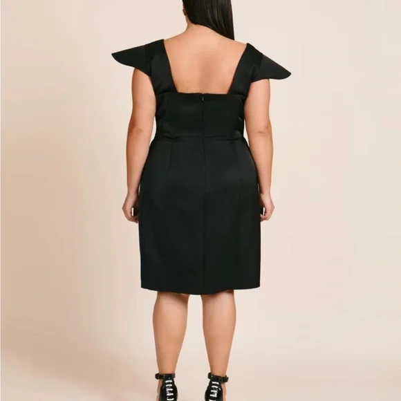 NWT Mimine AG black knee length Rebel cocktail dress with exaggerated shoulders - Picture 3 of 7